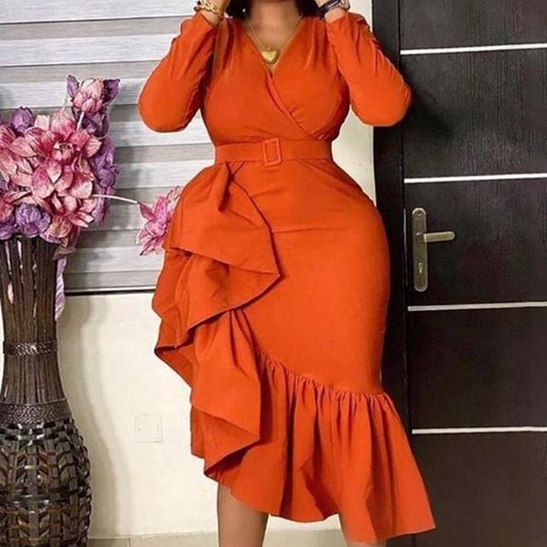 

dresses women plus size autumn dress asymmetrical cute ruffle bodycon trendy office lady party aa, Black