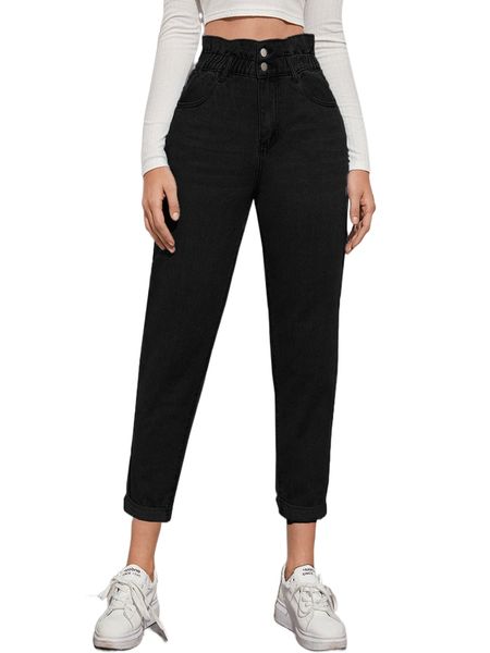 

button detail roll up hem jeans 56k9#, Blue