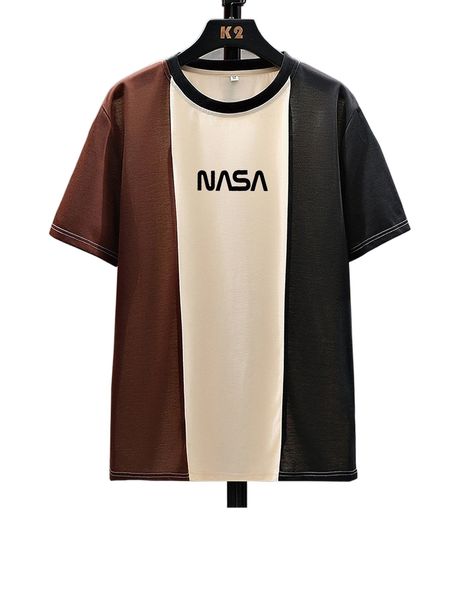 

romwe guys colorblock letter graphic tee h2ts#, White;black