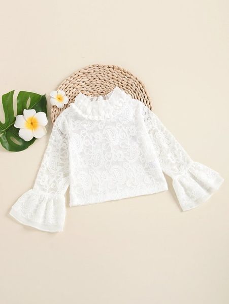 

toddler girls flounce sleeve mock neck lace blouse she, White;black