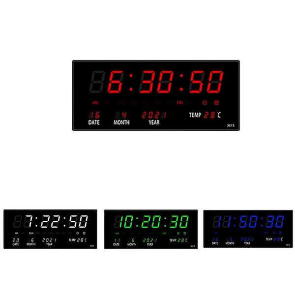 Relojes de pared LED Calendario perpetuo Reloj electrónico Alarma digital Chiming por hora Mesa de temperatura Home OfficeWall