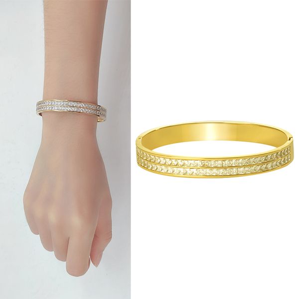 

2022 stainless steel bracelet for women couple double stone diamond costume fashion jewelry punk accessory friendship bangles luxury retro s, Golden;silver