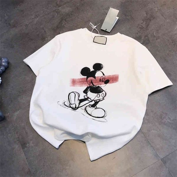 

66% off new summer fashion men's and women's same cartoon printed t-shirt fake two casual loose age reducing couple short sleeves, White