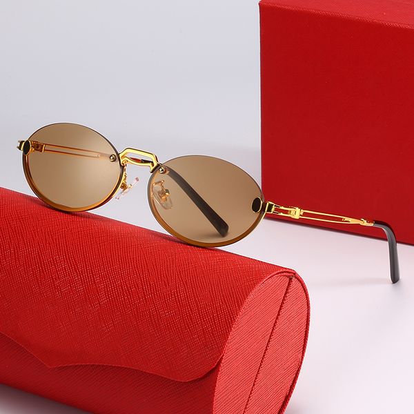 

Fashion carti luxury Cool sunglasses Designer Trendy Oval Sunglasses For Women Simple Rinless Metal Frame Gold Modified Arm UV400 Beach Catwalk Show mini Eyewear