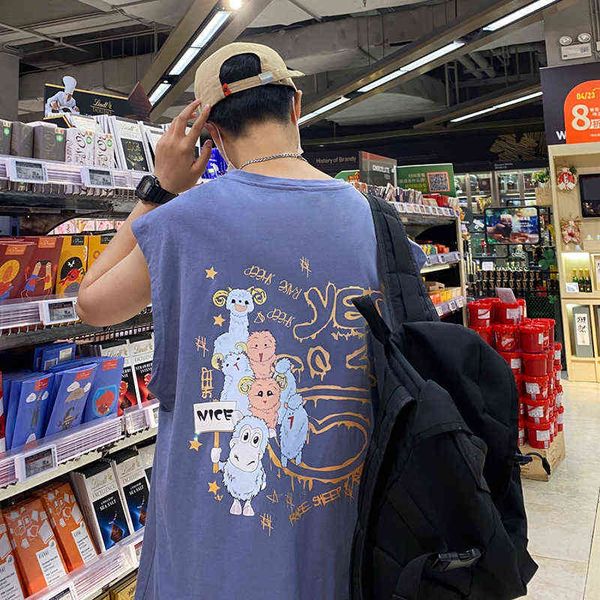 

designer men's t-shirt cotton waistcoat in summer wear vest fashion brand sports loose men's basketball sleevel t-shirt, White;black