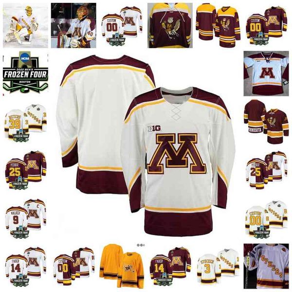 

xflsp 2022 college frozen four championship minnesota golden gophers hockey jersey custom 32 adam wilcox 26 blake wheeler 5 dan trebil 2 bra, Black