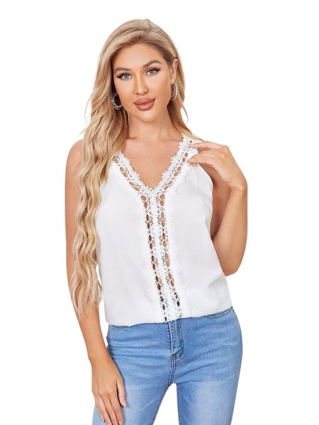 

guipure lace insert tank f0k0#, White