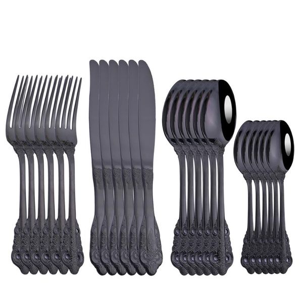 Столовые наборы Zoseil 24pcs черные столовые приборы зеркало зеркало из нержавеющей стали.
