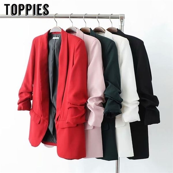 

white blazer women suits spring summer three quarter sleeve thin jacket leisure pink blazer 201105, White;black