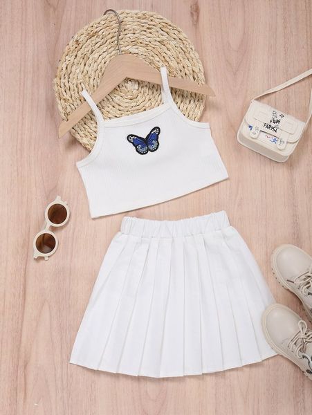 

toddler girls butterfly patch detail cami & pleated skirt she, White