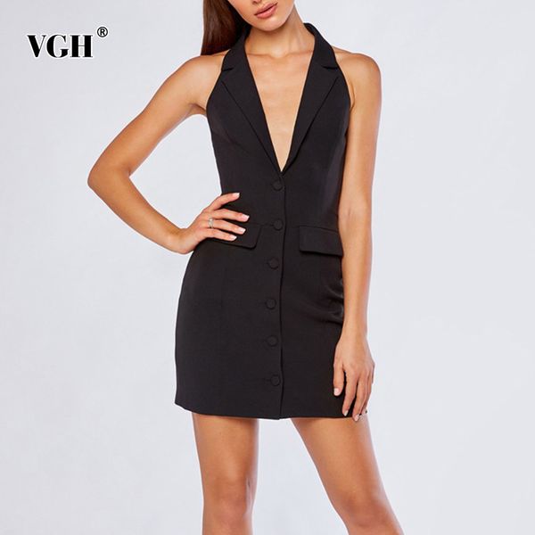 

black dress for women halter sleeveless backless slim high waist elegant mini dresses female fashion clothing style 210507, Black;gray