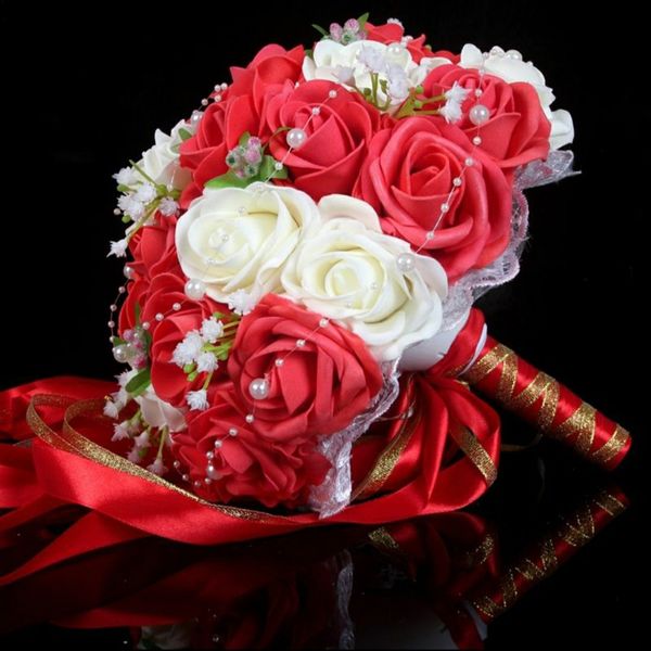 

women roses ribbon decorations bridal flowers accessories gown fast burgundy artificial wedding bouquets