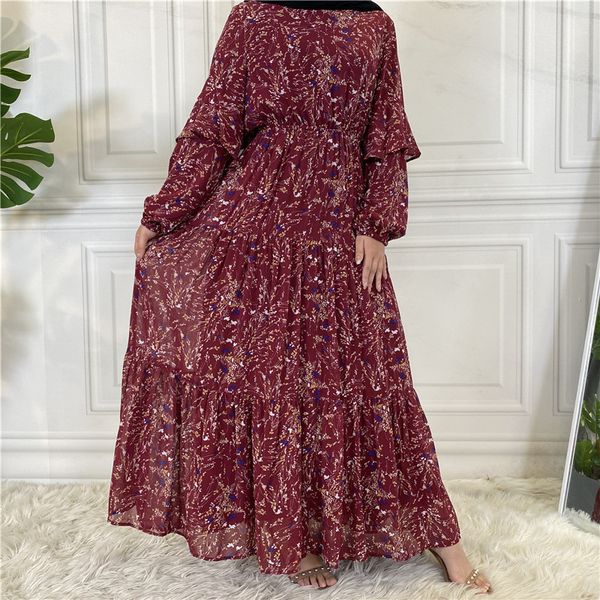 

ramadan muslim fashion hijab dress chiffon printed long arabic african dresses for women dubai abaya indian turkish islam kaftan, Red