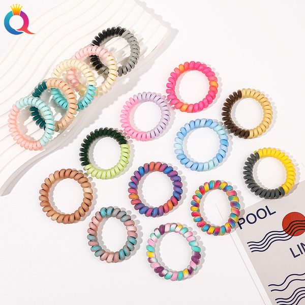 

spiral shape ties grinded elastic hair bands girls accessories colorful rubber band headwear gum telephone wire hair rope, Slivery;white
