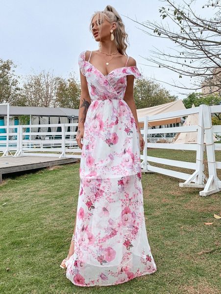 

eilly bazar cold shoulder floral dress i9ed#, Black;gray