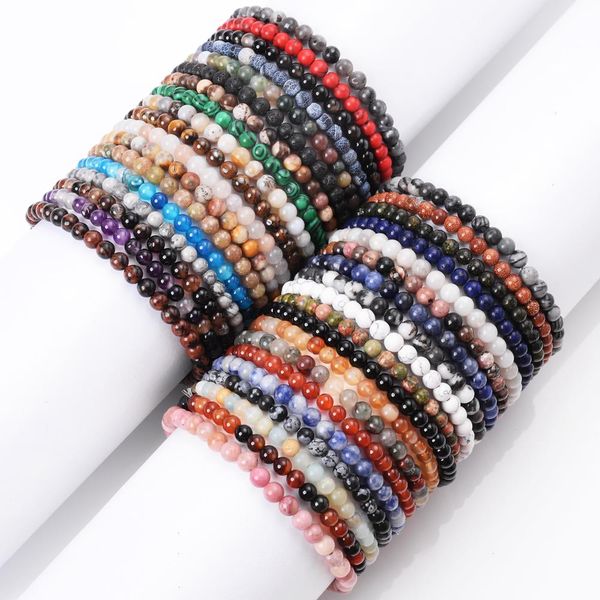 

4mm energy bead strands bracelet natural tiger eye lapis lazuli stone for men women reiki yoga handmade charm jewelry, Black
