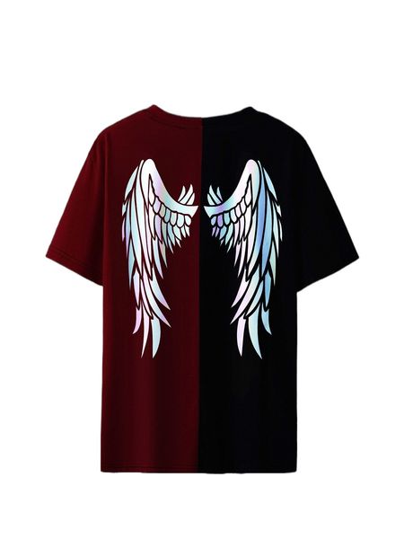 

men reflective color block wings print tee u1jw#, White;black