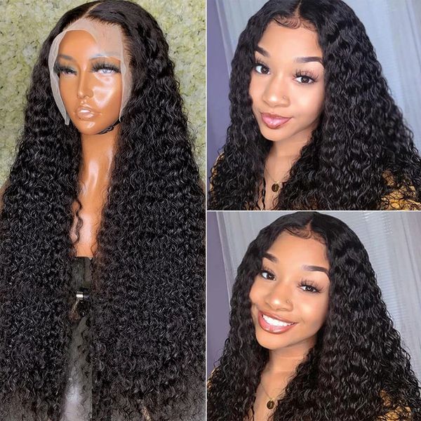 

transparent malaysian curly human hair wig deep curl hd lace frontal front remy virgin wigs for women wet and weavy 150% density, Black;brown