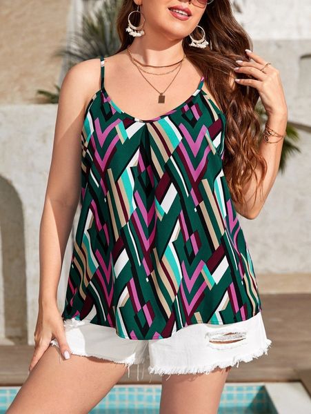 

plus allover geo print cami m1wb#, Black