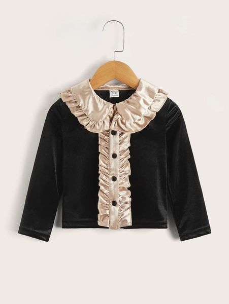 

toddler girls color block statement collar velvet blouse she, White;black