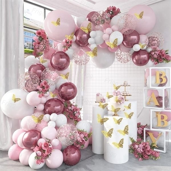 Rosa Ballon-Girlande-Bogen-Set, Hochzeit, Geburtstag, Party, Dekoration, Konfetti, Latex-Luftballons für Mädchen, Babyparty, zukünftige Braut 220523