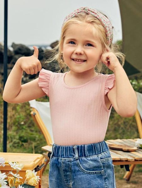 

toddler girls ruffle armhole rib-knit tank she, Blue