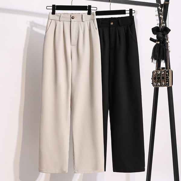 

women's pants & capris black beige wide-legged suit pants female high waist plus large size for clothing 2022 trouser oversize, Black;white