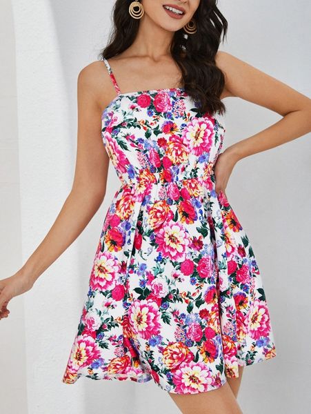 

floral flared hem cami dress z7od#, Black;gray