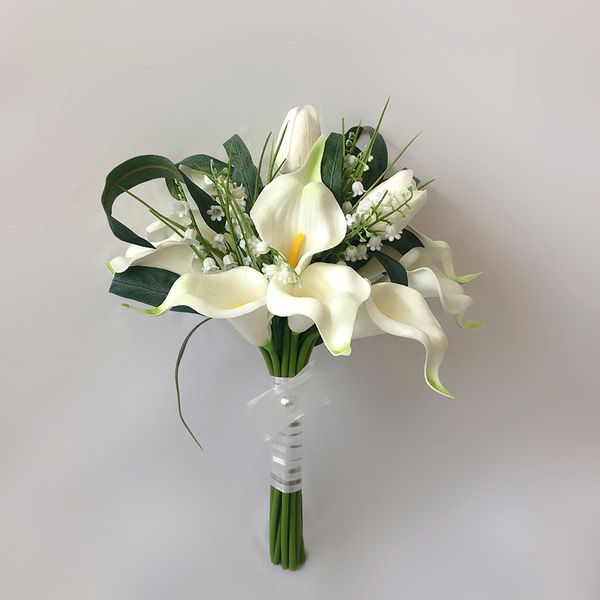 

bridal bouquet fleur artificielle real touch pu white calla lily bridesmaid flower girl marriage deco small wedding bouquet