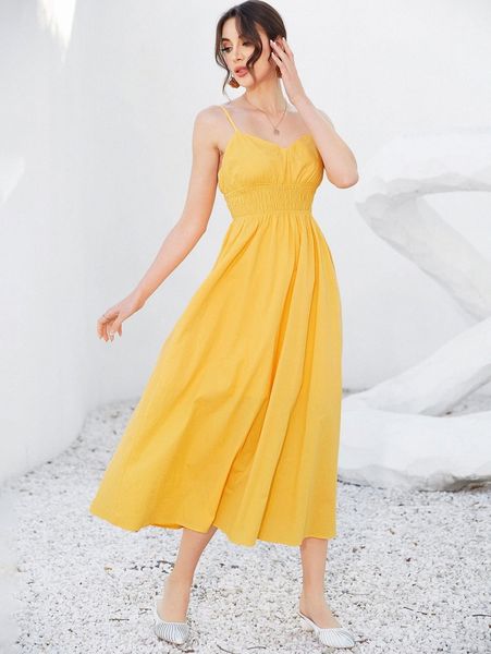 

shirred waist backless cami dress x0qu#, Black;gray