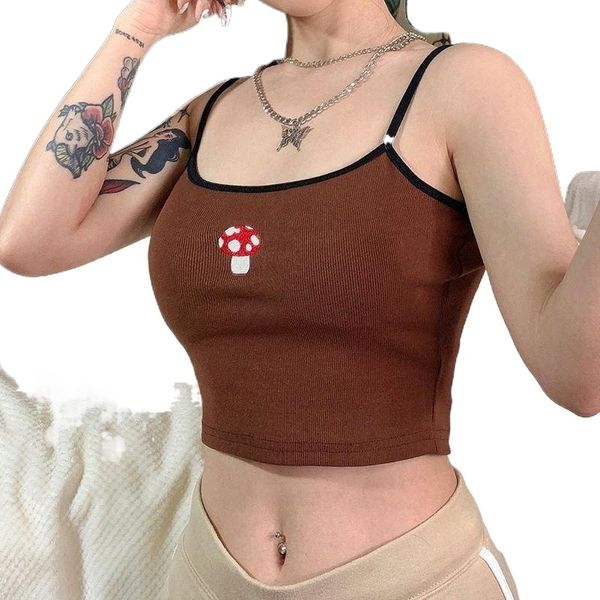 

women's tanks & camis zovsv summer y2k printed brown crop women sweat cute sleeveless fashion backless spaghetti strap 2021 p0au#, White