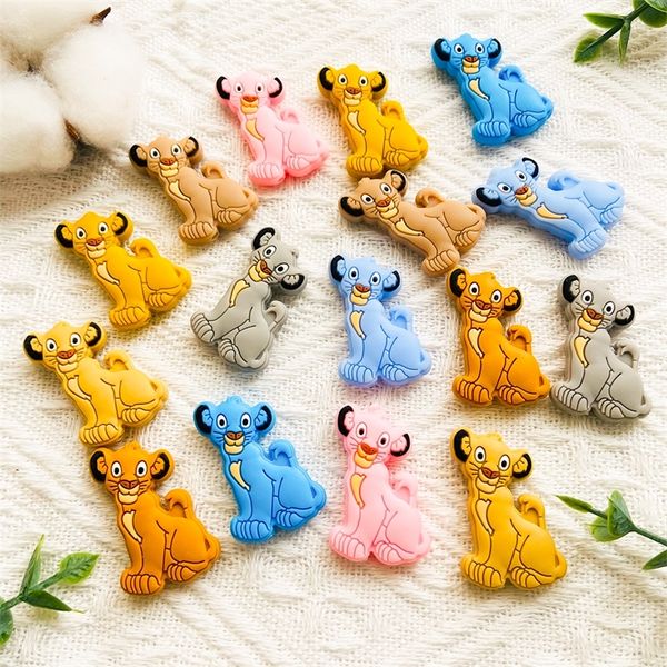 

10pcs baby silicone beads food grade silicone teether chewing beads cartoon lion animal diy baby pacifier chain toy 220602