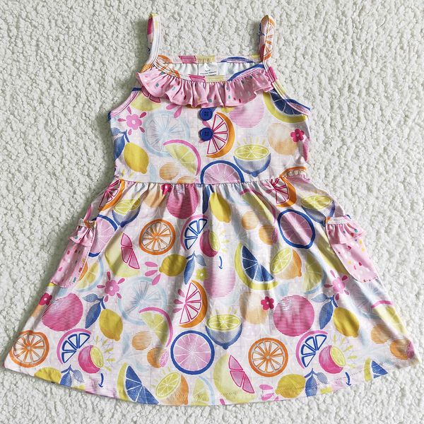 

boutique baby girls dress summer kids clothes set lemon print cute toddler girl twirl dresses fashion short sleeve outfits wholesale childre, White
