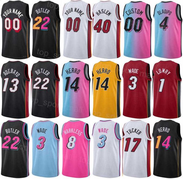 

screen printed draft pick basketball nikola jovic jersey kyle lowry 7 jimmy butler 22 dwyane wade 3 tyler herro bam adebayo black red white