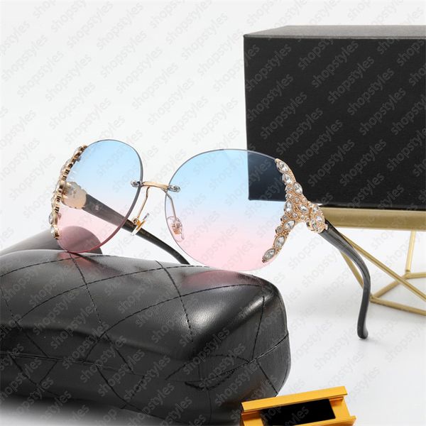 Occhiali da sole rotondi vintage classici senza montatura Donna Sexy Luxury Brand Design Occhiali da sole con diamanti Tonalità sfumate per donna Oculos De Sol Uv400