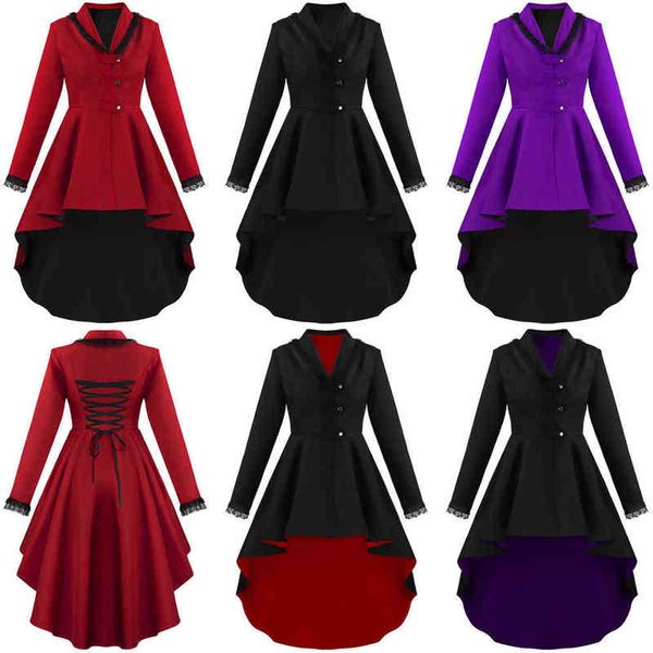 

plus size new fashion gothic vintage mid-long trench coat women halloween black slim cloak mujer windbreaker female abrigos 5xl l220714, Black;red