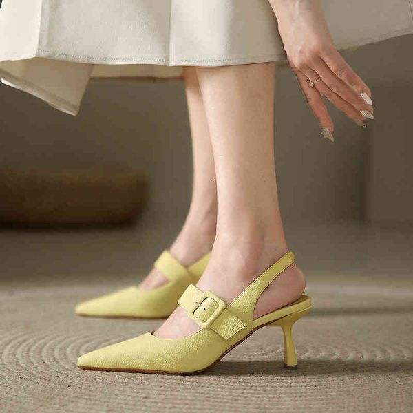 

sandals summer pointed thin heel square buckle shallow mouth sandals korean version simple temperament one line wrap head back empty frb6, Black