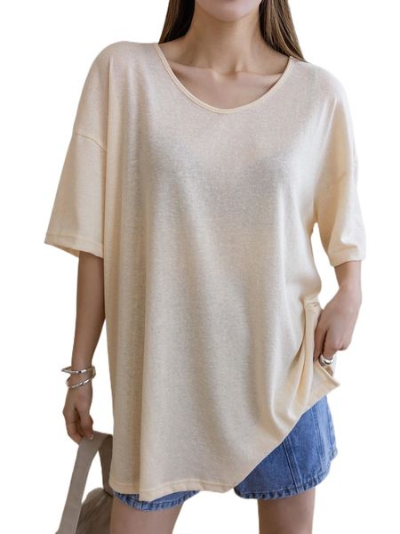 

dazy solid drop shoulder split hem tee j7zf#, White