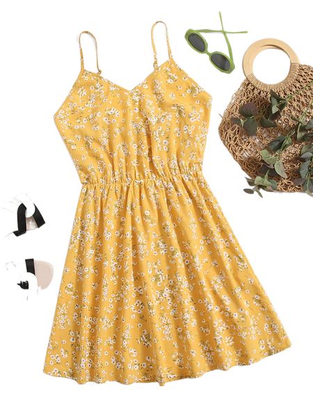 

plus ditsy floral print cami dress 36ni#, Black