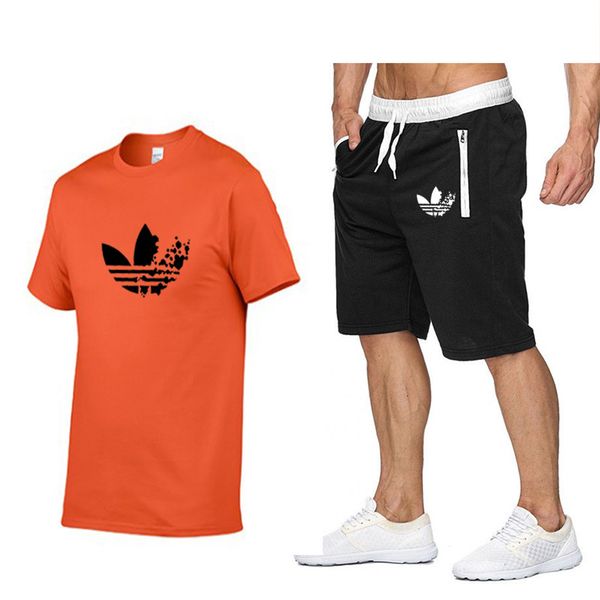 

men's summer outdoor sportswear suit t-shirt shorts men's casual two piece, Gray