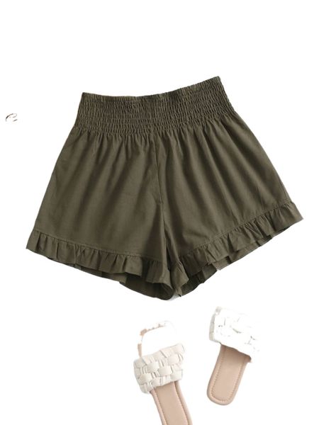 

shirred waist ruffle hem shorts 43xp#, White;black