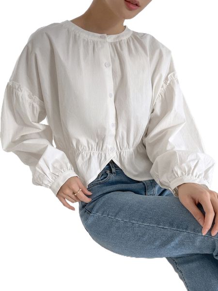 

dazy frill trim asymmetrical hem blouse w1zb#, White
