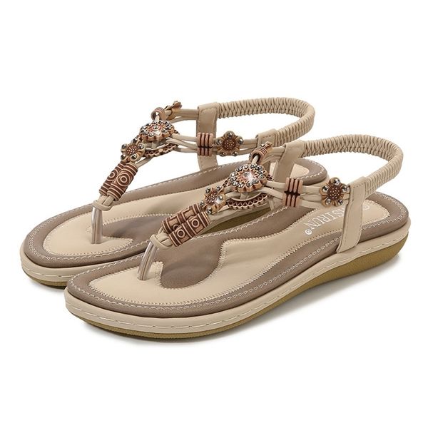 

sandal datar wanita musim panas sepatu pantai etnik bohemia pita elastis 220611, Black