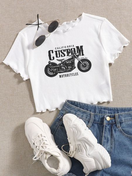 

lettuce trim letter and motorcycle print d8u7#, White
