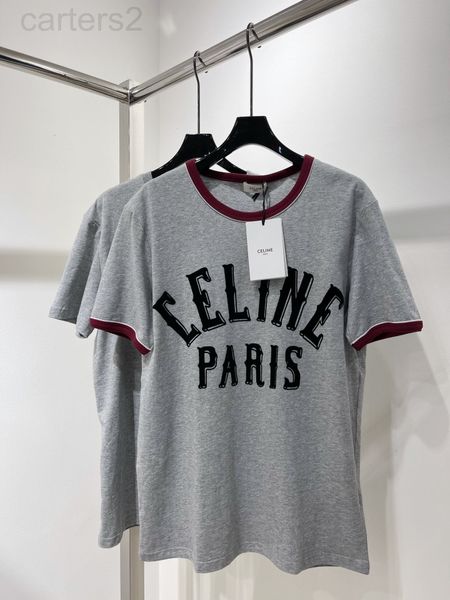 

women's t-shirt designer ce home 22 spring and summer new thread fabric chest letter print contrast round neck casual t-shirt loose thi, White