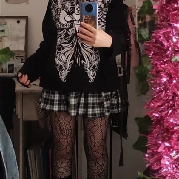 

gothic graphic print loose tshirts casual retro grunge fairycore tee streetwear dark academia 90s clothes cuteandpsycho 220408, White