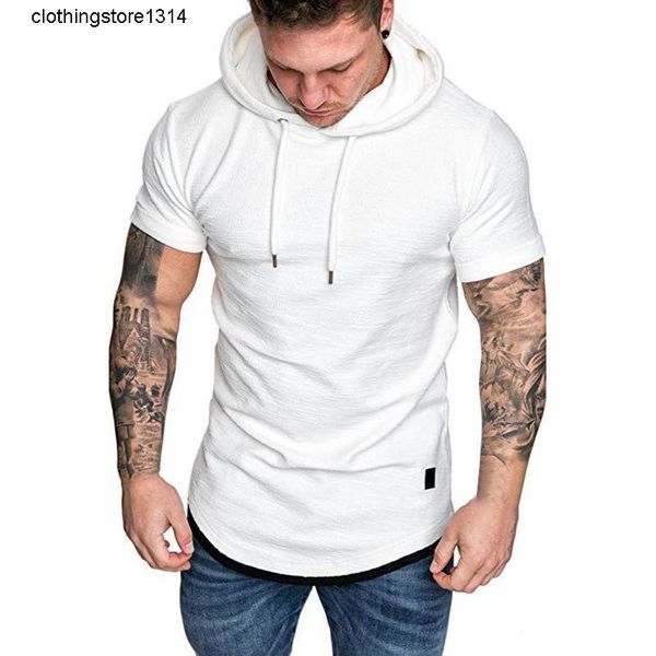 

men's t-shirts 2021 summer short sleve hooded t shirt men solid color fashion hoodie male slim fit tee camisa masculina, White;black