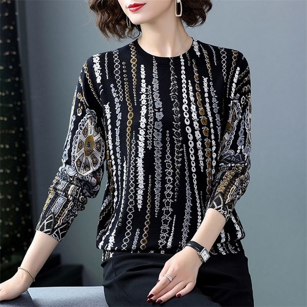

yisu knitted sweater women autumn winter oneck long sleeve loose pullover jumper floral pattern printed sweaters women 201221, White;black