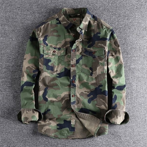 

men camouflage cargo shirts durable outdoor hiking sport daily military style casual youth pocket breasted camicia 220720, White;black