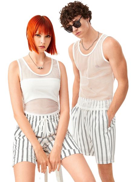 

1pc fishnet tank y9am#, White;black